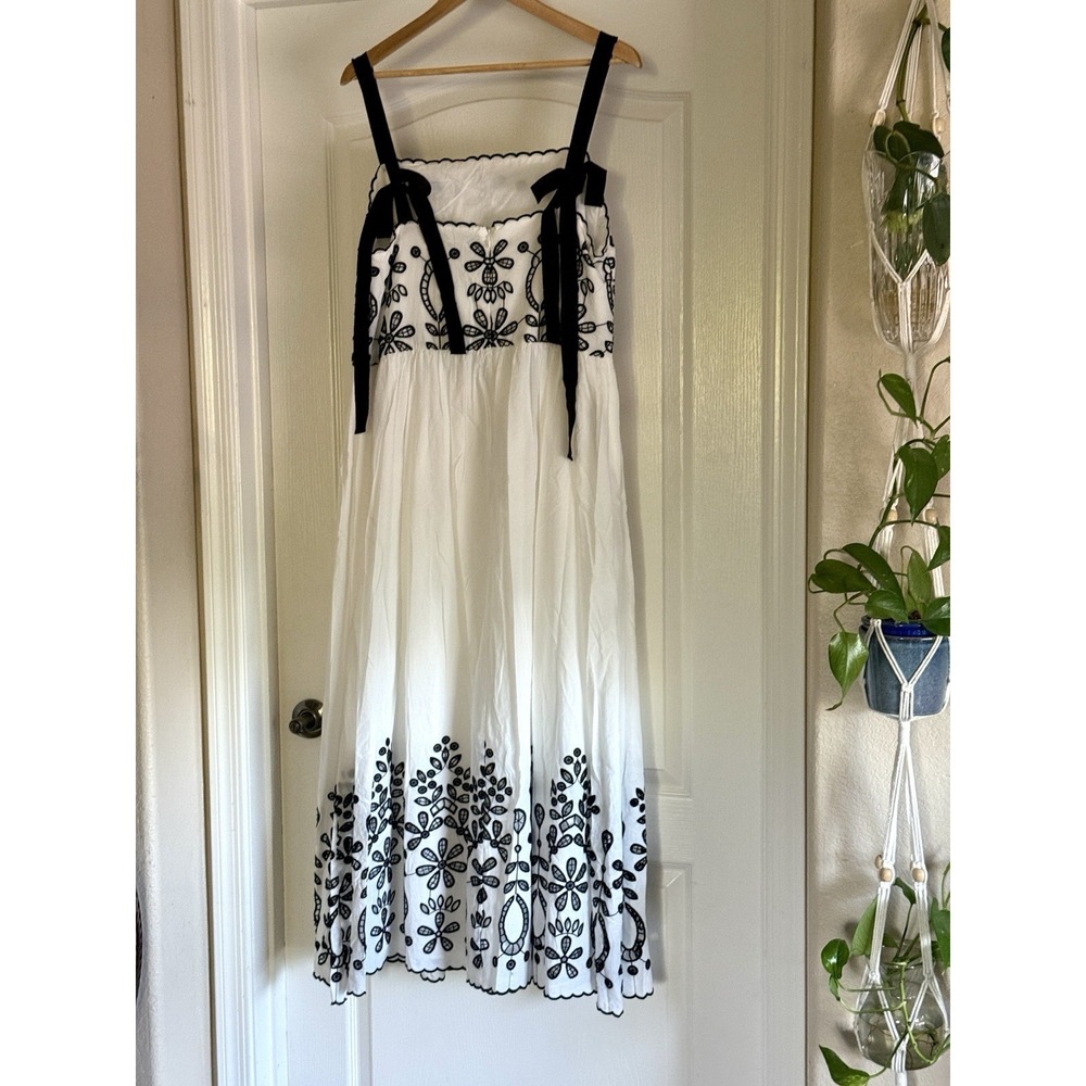 Anthropologie White Midi Dress with Black Embroidery - Picture 12 of 12